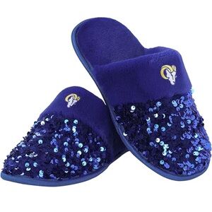 New NFL Los Angeles Rams Sequin Plush Slippers Small 5-6